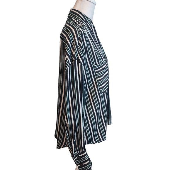 EUC Free People Blue Green Stripe Oversized Mad About You Button Down Shirt - Picture 7 of 15